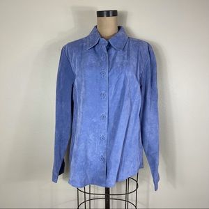 100% Leather Blue Western Button-down Shirt